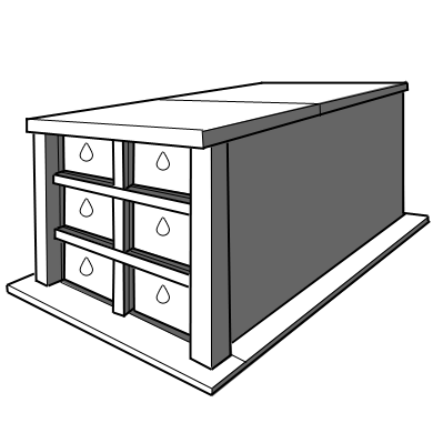 Monument Hors sol de 2 à 8 cases, ce monument est souvent consacré à la fondation d'une sépulture de famille. Chaque alvéole est indépendante et fermée par une porte individuelle. Ce monument est réalisé par des éléments en granit massif.